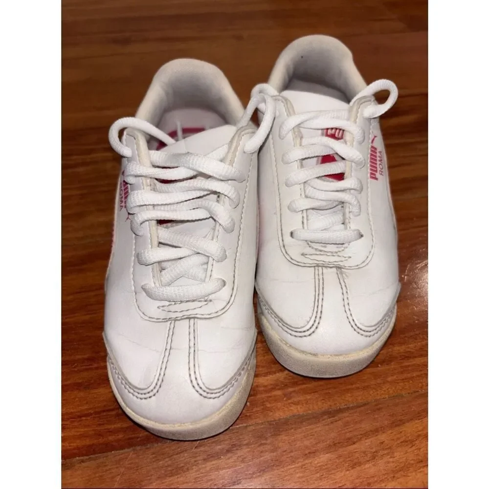 Puma Kids White and Hot Pink Roma Sneakers size 11.5